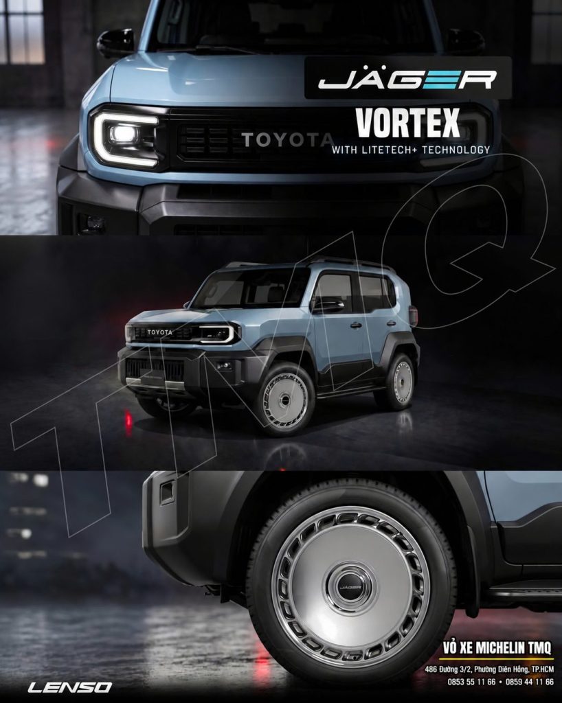 Toyota FJ màu xanh nhạt phối mâm Lenso Jäger Vortex màu bạc