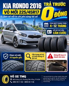 Banner Kia Rondo 2016 màu bạc cùng bộ vỏ mới, giới thiệu size 225/45R17 trả góp tại TMQ