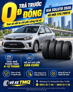 Banner Kia Soluto 2020 màu bạc cùng bộ vỏ mới, giới thiệu size 175/70R14 trả góp tại TMQ