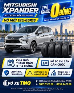 Banner Mitsubishi Xpander màu bạc cùng bộ vỏ mới, giới thiệu vỏ 195/65R16 trả góp tại TMQ