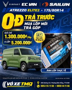 Banner lốp Sailun Atrezzo Elite2 175/80R14 cho VinFast EC Van, giá 1.300.000đ mỗi lốp, mua góp 0 đồng trả trước tại TMQ