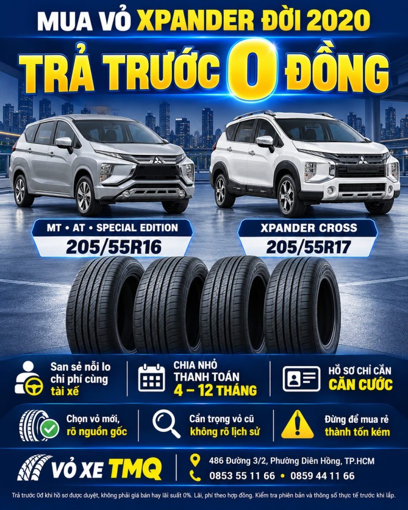 Banner Xpander 2020 và Xpander Cross với hai kích thước vỏ 205/55R16, 205/55R17 tại TMQ