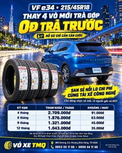 Banner thay 4 vỏ Kumho 215/45R18 cho VF e34 tại TMQ, hỗ trợ trả góp với khoản trả trước 0 đồng khi được duyệt