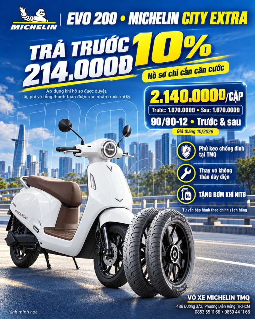 Banner Evo 200 và vỏ Michelin City Extra 90/90-12 tại TMQ, trả trước 10% tương đương 214.000đ