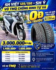 Honda SH trắng cùng cặp vỏ TMQ chống đinh 100/80-16 và 120/80-16, giá 3 triệu đồng, mua góp 0 đồng trả trước