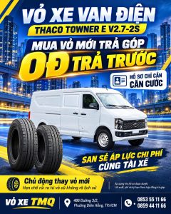 Banner xe van điện Thaco Towner E V2.7-2S màu trắng và chương trình mua vỏ trả góp tại TMQ