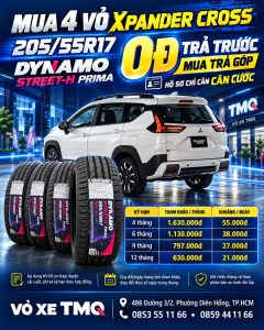 Banner Xpander Cross màu trắng và bộ 4 vỏ Dynamo Street-H Prima 205/55R17 tại TMQ