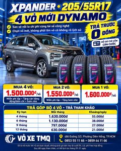 Banner Xpander và 4 vỏ Dynamo 205/55R17 tại TMQ, giới thiệu trả góp với khoản trả trước 0 đồng khi được duyệt